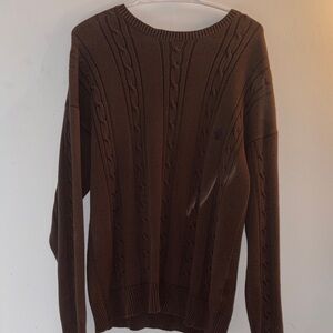 Nautica Men's Brown Cable Crewneck Sweater